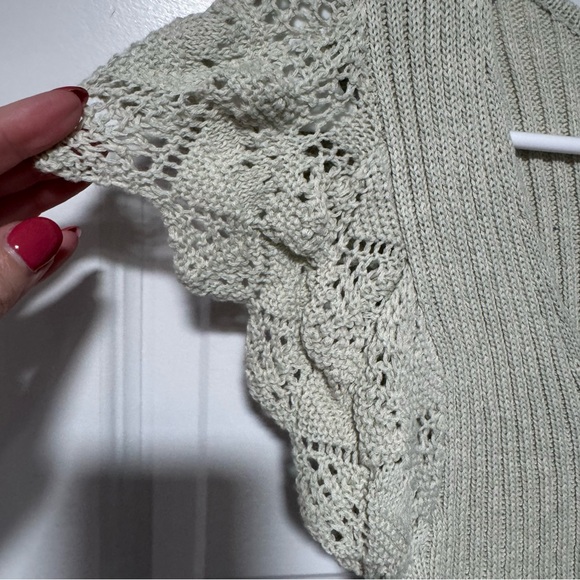 Mystree Light Green V-Neck Sweater with Ruffle Sleeves - Picture 3 of 8